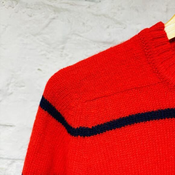 Lands End Striped Sweater 100% Shetland Wool Crewneck Made in England Vintage - Picture 2 of 6